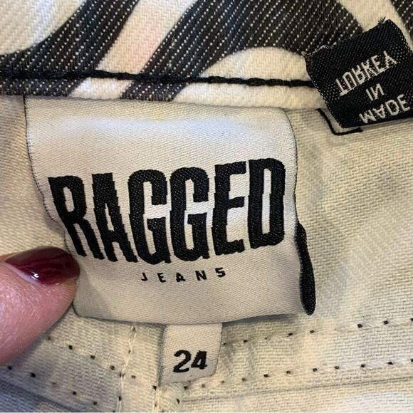 The Ragged Priest Wide Leg Dad Fit Black White Wave Print Jeans Size 24 - Picture 6 of 10